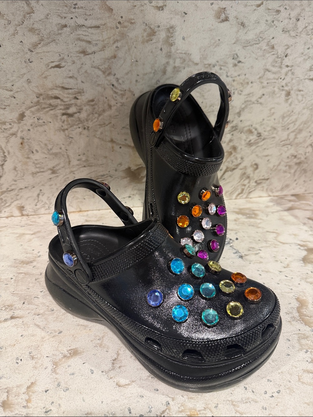 Black Jeweled Clog Sandals
